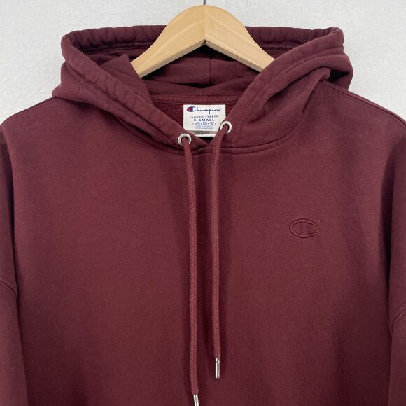 CHAMPION Hoodie Adult XS Classic Fleece Pullover Sport Sweatshirt Jumper Maroon - Picture 4 of 12